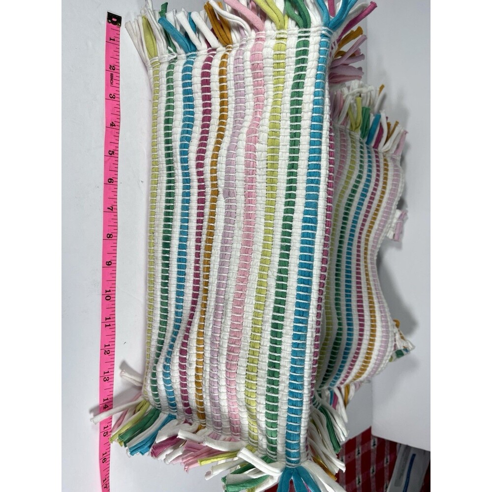 Shiraleah Chicago Recycled Cotton Rag Tote Bag Multi-Color Striped Boho Fringe - Picture 9 of 14